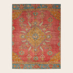 Antique Warm Coral Red & Burnt Orange Turkish Oushak Rug Print Poster Gallery Image 4