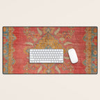 Antique Warm Coral Red & Burnt Orange Turkish Oushak Rug Print Desk Mat Gallery Image 1