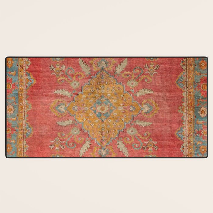Antique Warm Coral Red & Burnt Orange Turkish Oushak Rug Print Desk Mat Gallery Image 3