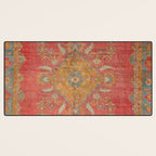 Antique Warm Coral Red & Burnt Orange Turkish Oushak Rug Print Desk Mat Gallery Image 3