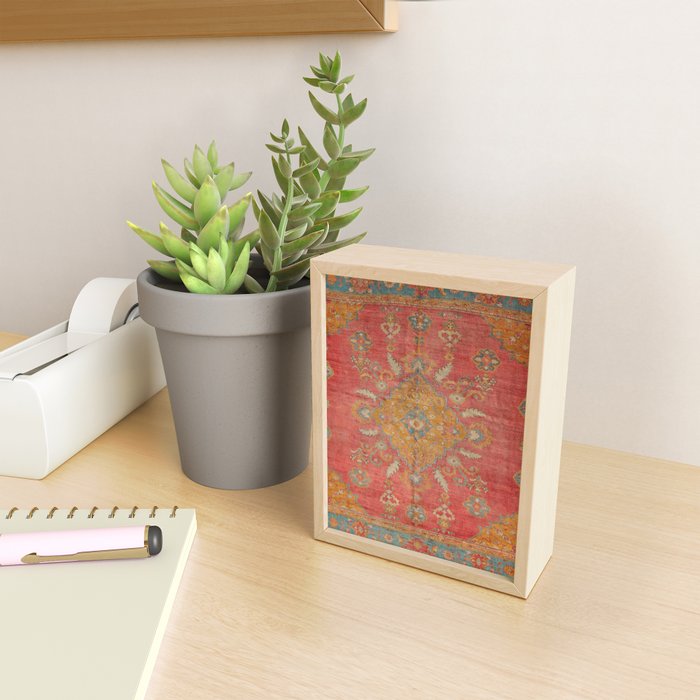 Antique Warm Coral Red & Burnt Orange Turkish Oushak Rug Print Mini Art Print Gallery Image 2