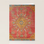 Antique Warm Coral Red & Burnt Orange Turkish Oushak Rug Print Stationery Card Gallery Image 2