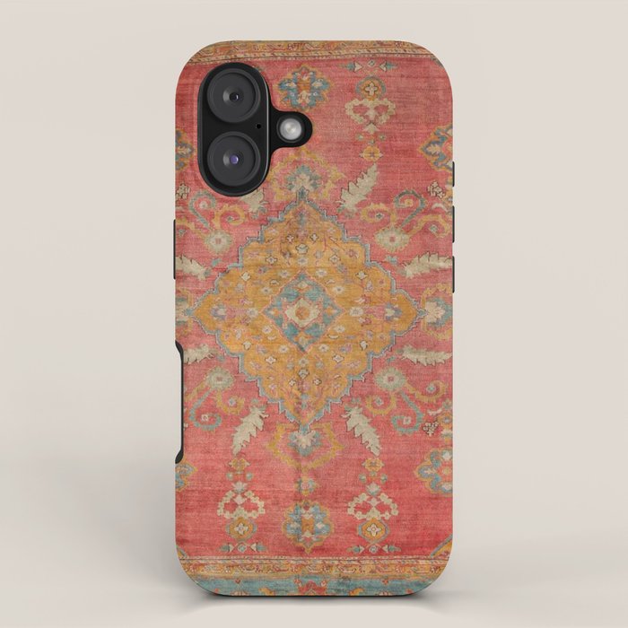 Antique Warm Coral Red & Burnt Orange Turkish Oushak Rug Print iPhone Case Gallery Image 1
