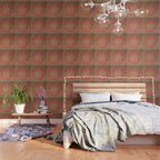 Antique Warm Coral Red & Burnt Orange Turkish Oushak Rug Print Wallpaper Gallery Image 3