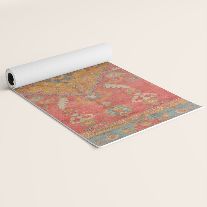 Antique Warm Coral Red & Burnt Orange Turkish Oushak Rug Print Yoga Mat Gallery Image 2