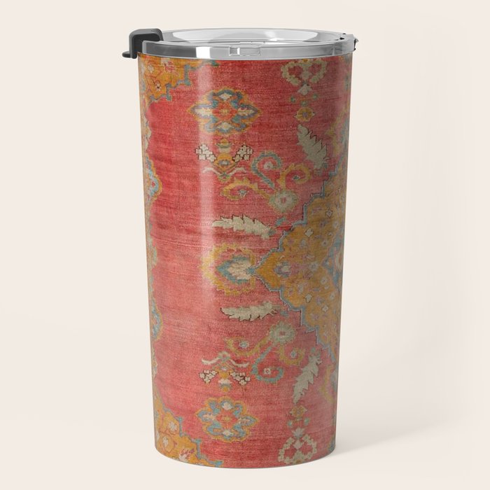 Antique Warm Coral Red & Burnt Orange Turkish Oushak Rug Print Travel Mug Gallery Image 3