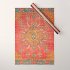Antique Warm Coral Red & Burnt Orange Turkish Oushak Rug Print Wrapping Paper Gallery Image 1