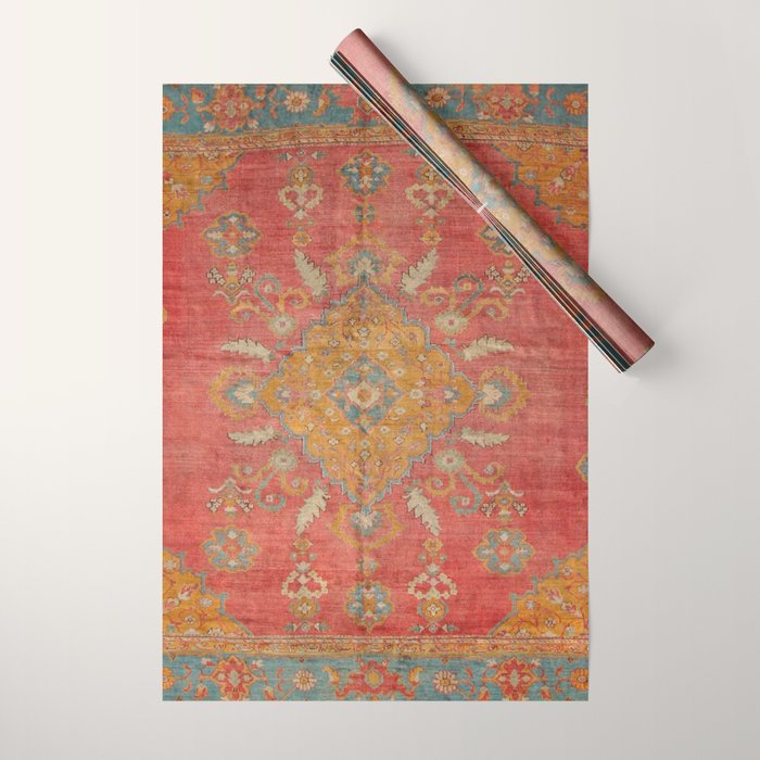 Antique Warm Coral Red & Burnt Orange Turkish Oushak Rug Print Wrapping Paper Gallery Image 1