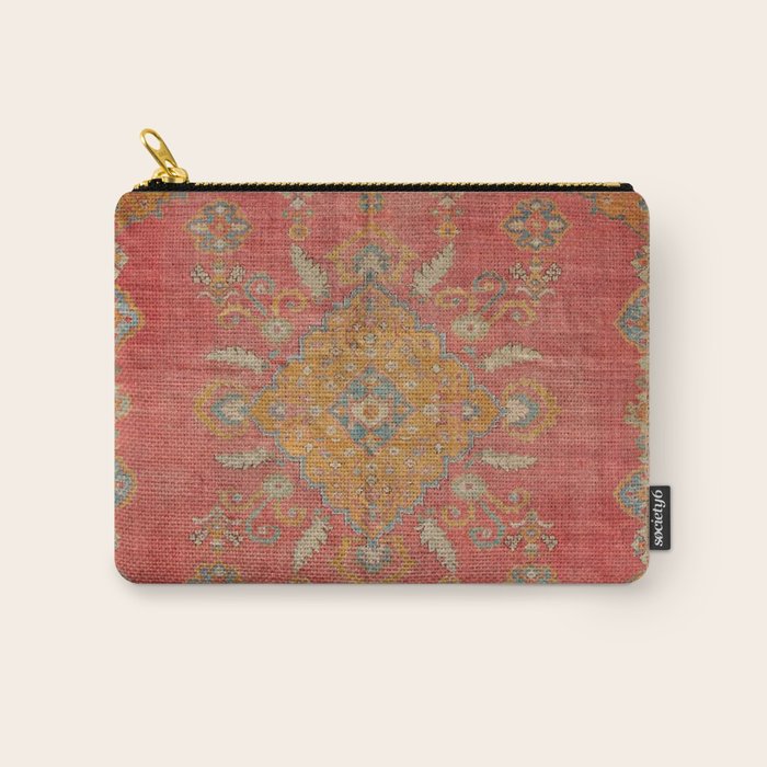 Antique Warm Coral Red & Burnt Orange Turkish Oushak Rug Print Carry All Pouch Gallery Image 1