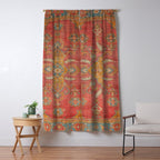 Antique Warm Coral Red & Burnt Orange Turkish Oushak Rug Print Window Curtain Gallery Image 5