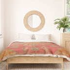 Antique Warm Coral Red & Burnt Orange Turkish Oushak Rug Print Duvet Cover Gallery Image 3