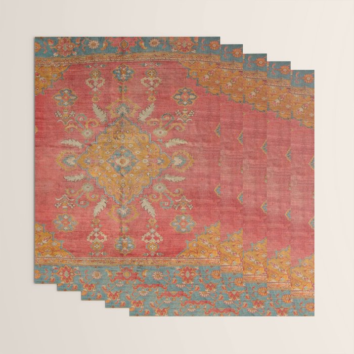 Antique Warm Coral Red & Burnt Orange Turkish Oushak Rug Print Wrapping Paper Gallery Image 3