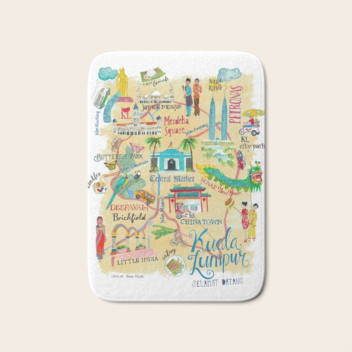 Illustrative map Kuala Lumpur Malaysia travel Bath Mat Gallery Image 1