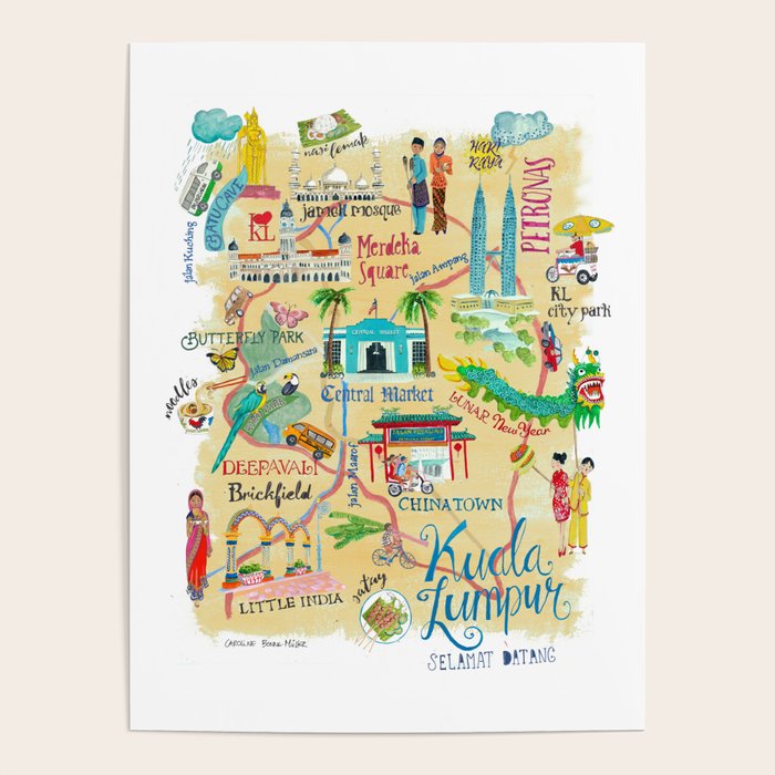 Illustrative map Kuala Lumpur Malaysia travel Poster Gallery Image 1