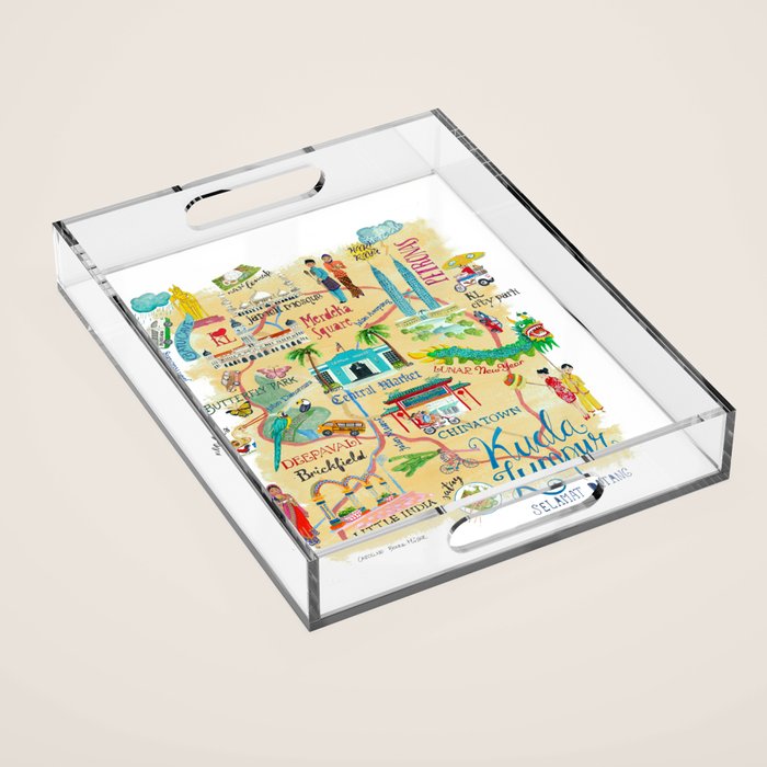 Illustrative map Kuala Lumpur Malaysia travel Acrylic Tray Gallery Image 1