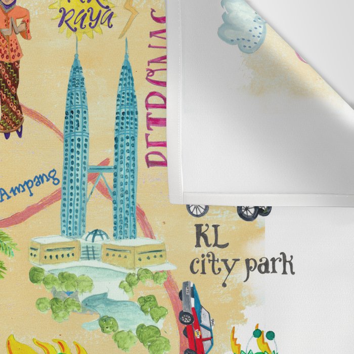 Illustrative map Kuala Lumpur Malaysia travel Wall Tapestry Gallery Image 3