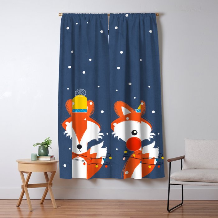 Cute christmas fox in the snow Window Curtain Gallery Image 5