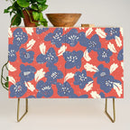 Bold flowers in my garden denim blue red Credenza Gallery Image 1