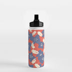 Bold flowers in my garden denim blue red Water Bottle Gallery Image 2