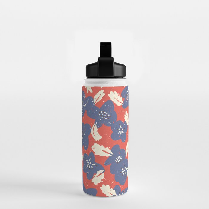 Bold flowers in my garden denim blue red Water Bottle Gallery Image 2