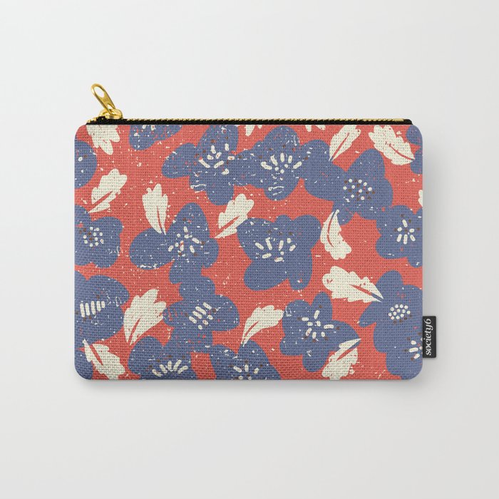 Bold flowers in my garden denim blue red Carry All Pouch Gallery Image 1