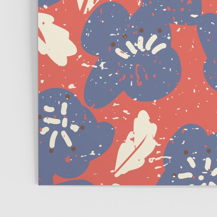 Bold flowers in my garden denim blue red Poster Gallery Image 3