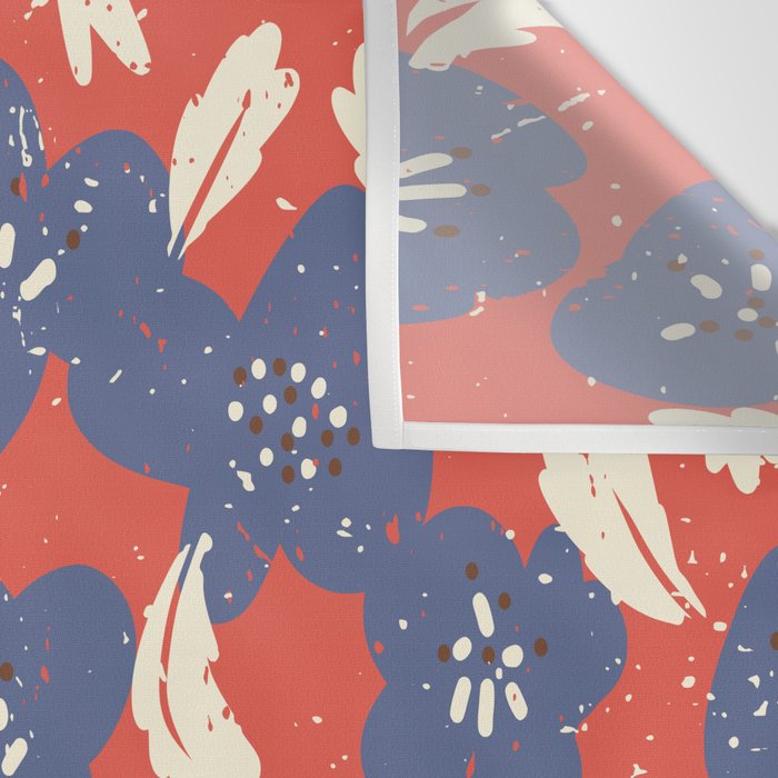 Bold flowers in my garden denim blue red Wall Tapestry Gallery Image 3