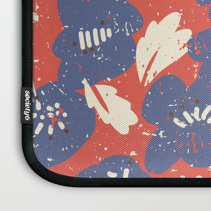 Bold flowers in my garden denim blue red Laptop Sleeve Gallery Image 3