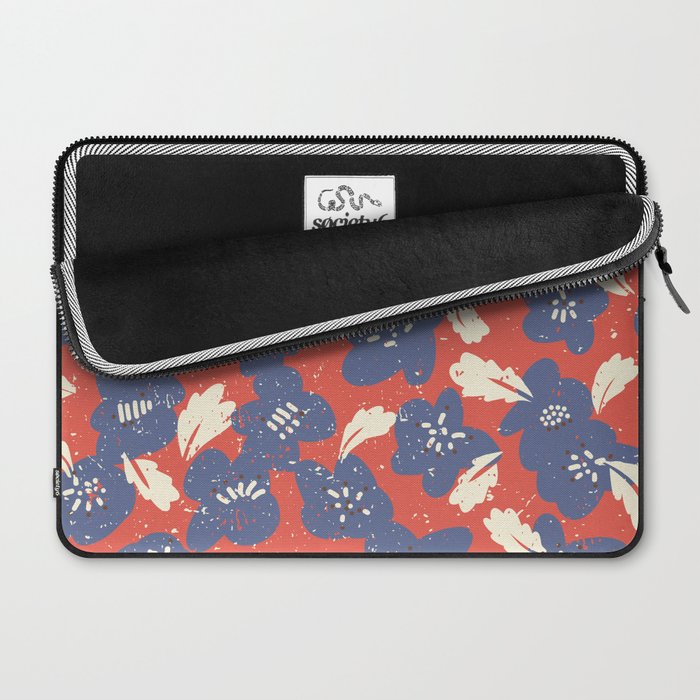 Bold flowers in my garden denim blue red Laptop Sleeve Gallery Image 2