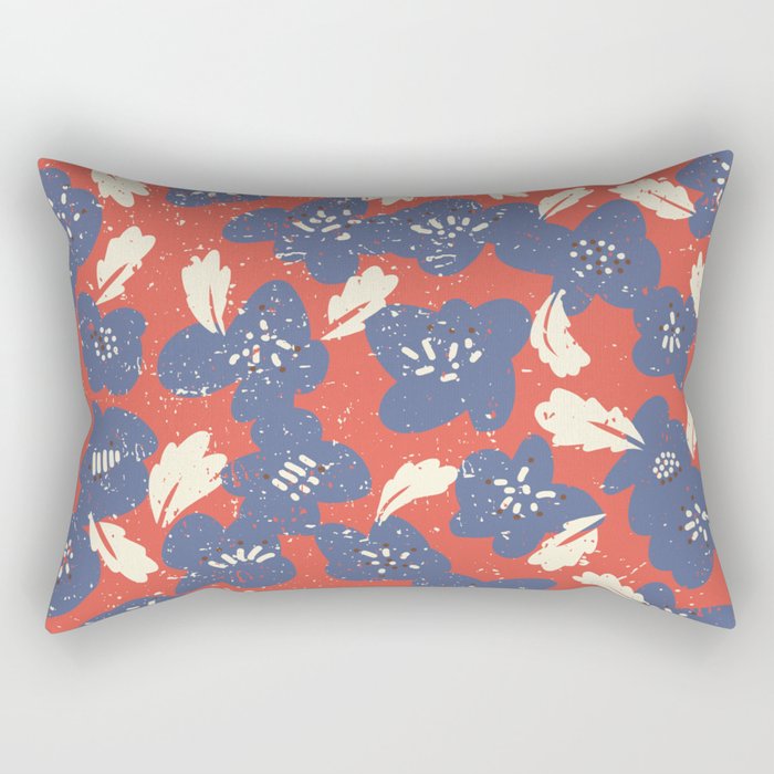 Bold flowers in my garden denim blue red Rectangular Pillow Gallery Image 2