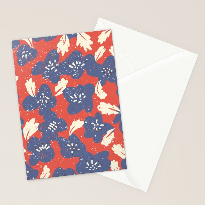 Bold flowers in my garden denim blue red Stationery Card Gallery Image 2