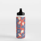 Bold flowers in my garden denim blue red Water Bottle Gallery Image 3