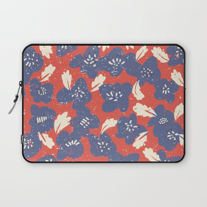 Bold flowers in my garden denim blue red Laptop Sleeve Gallery Image 1