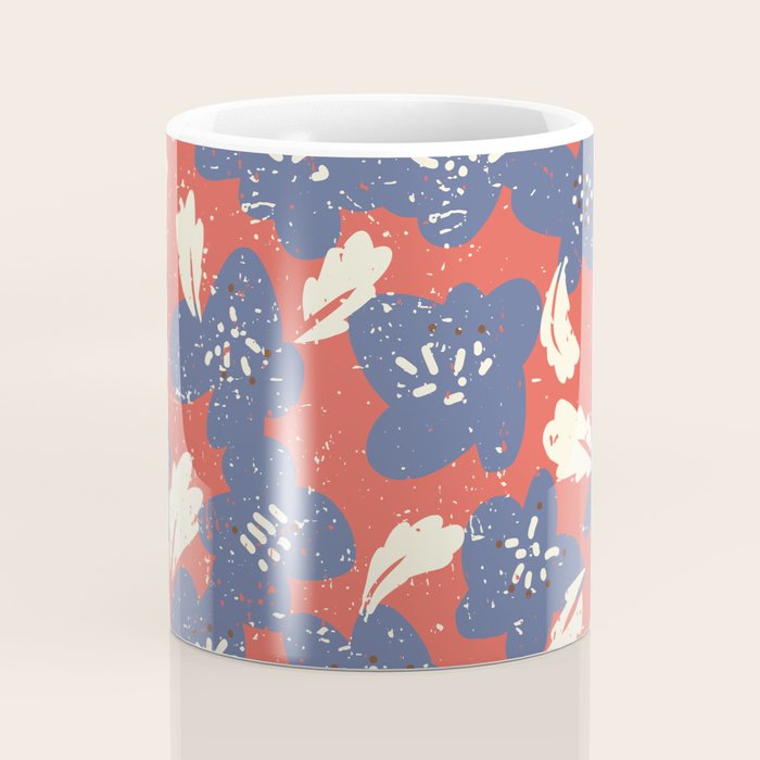 Bold flowers in my garden denim blue red Coffee Mug Gallery Image 4