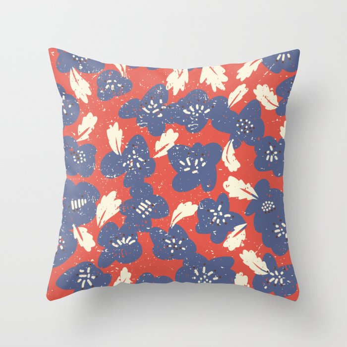 Bold flowers in my garden denim blue red Throw Pillow Gallery Image 6