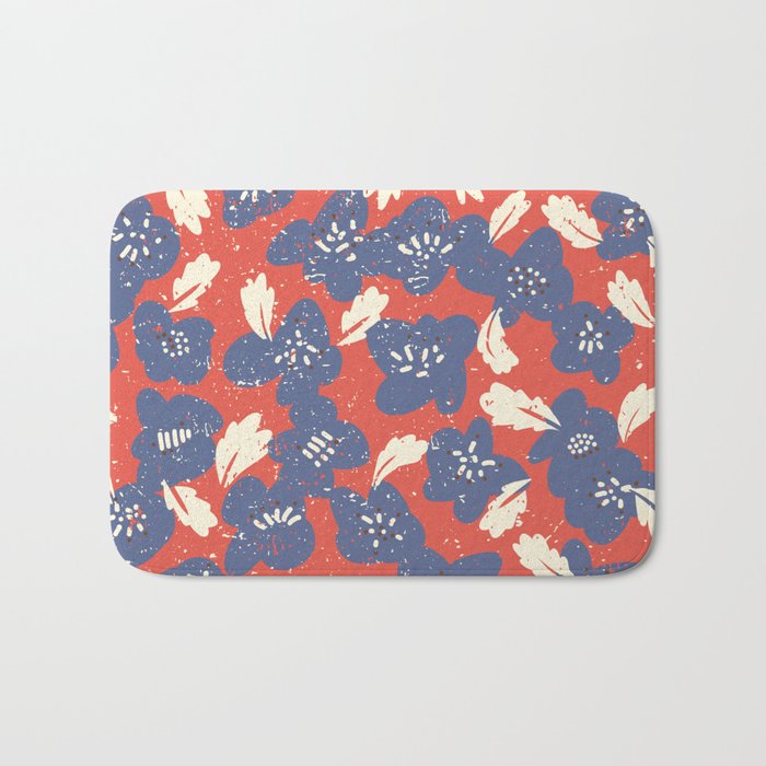 Bold flowers in my garden denim blue red Bath Mat Gallery Image 1