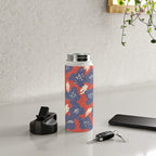 Bold flowers in my garden denim blue red Water Bottle Gallery Image 4