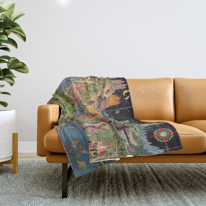 The land of make believe. Published by Jaro Hess 1930 Cornucopia of Fairy Tales Detailed Labeled Map Fun Magical Fantasy Art Throw Blanket Gallery Image 1