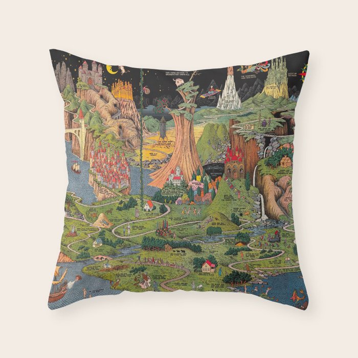 The land of make believe. Published by Jaro Hess 1930 Cornucopia of Fairy Tales Detailed Labeled Map Fun Magical Fantasy Art Throw Pillow Gallery Image 6