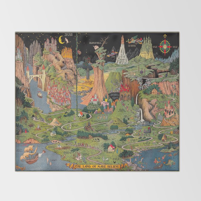 The land of make believe. Published by Jaro Hess 1930 Cornucopia of Fairy Tales Detailed Labeled Map Fun Magical Fantasy Art Throw Blanket Gallery Image 2
