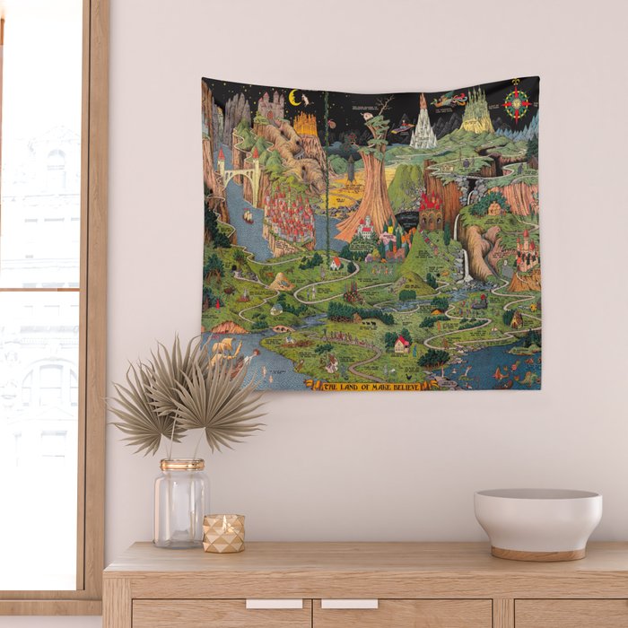 The land of make believe. Published by Jaro Hess 1930 Cornucopia of Fairy Tales Detailed Labeled Map Fun Magical Fantasy Art Wall Tapestry Gallery Image 2