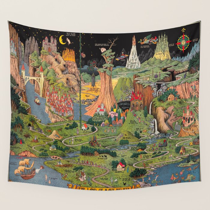 The land of make believe. Published by Jaro Hess 1930 Cornucopia of Fairy Tales Detailed Labeled Map Fun Magical Fantasy Art Wall Tapestry Gallery Image 4