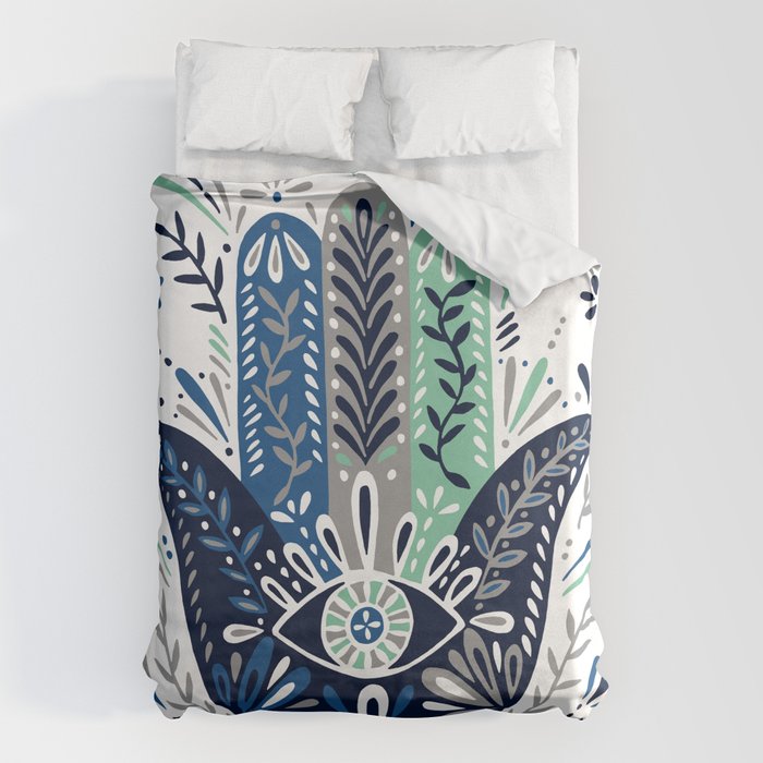 Hamsa Hand - Navy Palette Duvet Cover Gallery Image 6