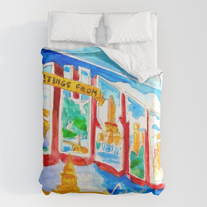 Greetings From Austin Mural watercolor Duvet Cover Gallery Image 6