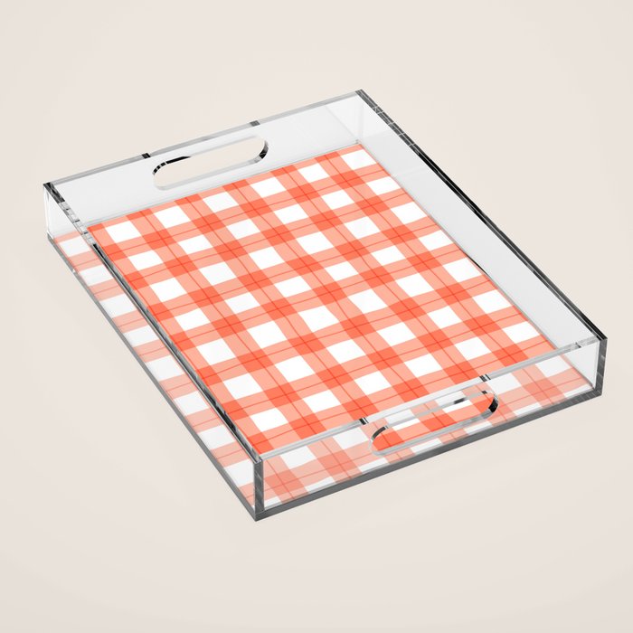 Red geometric plaid gingham pattern Acrylic Tray Gallery Image 1