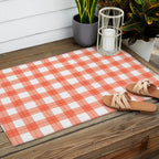 Red geometric plaid gingham pattern Outdoor Rug Gallery Image 2