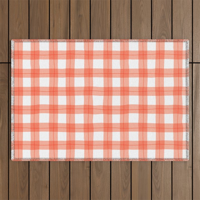 Red geometric plaid gingham pattern Outdoor Rug Gallery Image 1