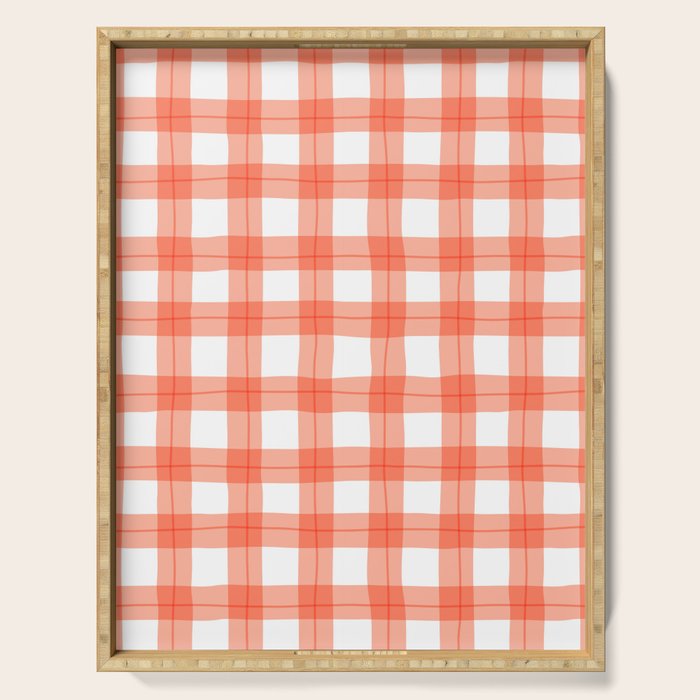 Red geometric plaid gingham pattern Serving Tray Gallery Image 1