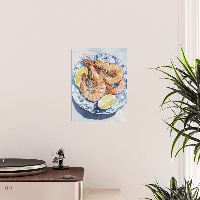 Prawns with Lemon Watercolor Still Life Poster Gallery Image 2