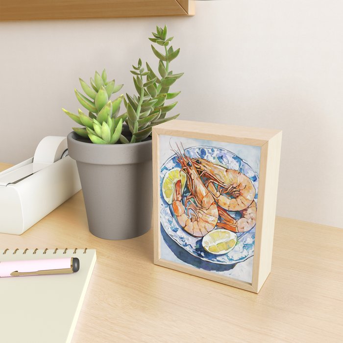 Prawns with Lemon Watercolor Still Life Mini Art Print Gallery Image 2
